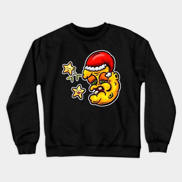 Old Gross Santa Festive Moon Lowbrow Cartoon Sticker Crewneck Sweatshirt by Squeeb Creative